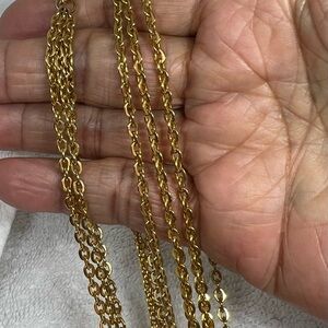Gold Tone Rolo Triple Chain  30" Necklace Thumb Clasp